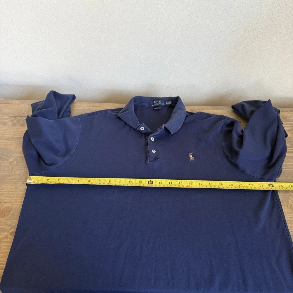 Polo Ralph Lauren Mens XL Navy Blue Long Sleeve Polo Collar Shirt Logo Embroider
